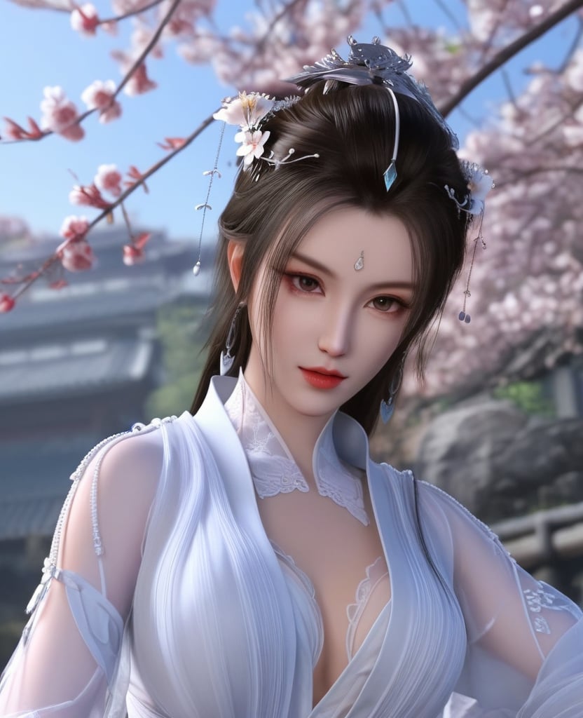 <lora:612-DA-XL-少年白马醉春风-玥瑶:0.8>(,1girl, ,best quality, ),looking at viewer,  ,ultra detailed background,ultra detailed background,ultra realistic 8k cg,, ,masterpiece, (( , )),, ,   plum blossoms,    ,,  (cleavage), (), ,,