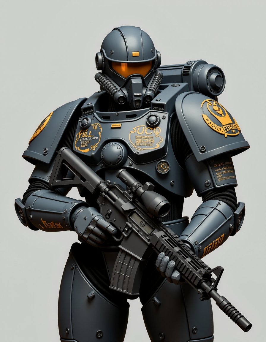 <lora:Neofantasy:1>creativefantasy,photorealistic, weapon, gun, armor, power armor, realistic, 1boy, male focus, robot, rifle, holding, science fiction, mecha, helmet, military, spaces