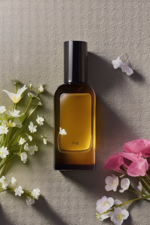 (masterpiece:1.33),(bestquality:1.33),(ultra-detailed:1.21),studio photography,(realistic:1.21),Product Photography,RAW photo,white flowers,purple flowers,leaves,(red flowers:0.8),volumetric lighting,Morning sunlight,square transparent glass bottle,film grain,<lora:MooMoo-Flower Cosmetic:1>,<lora:LCM-SD1.5:1>,