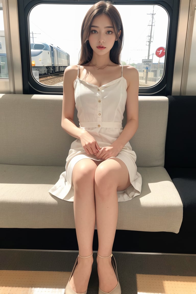 (masterpiece, best quality, 8k, RAW photo, beautiful and aesthetic:1.2),  complex detail, Indirect light, photorealistic,full body,  Button-down linen sundress with a square neckline,  <lora:SClus_001-01:1>Train women,