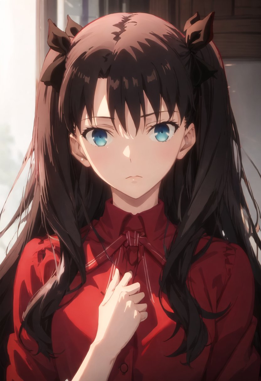 (safe:1.10), best quality, masterpiece, highres, solo, (tohsaka_rin_fatestaynightufotable:0.90), portrait, looking_at_viewer