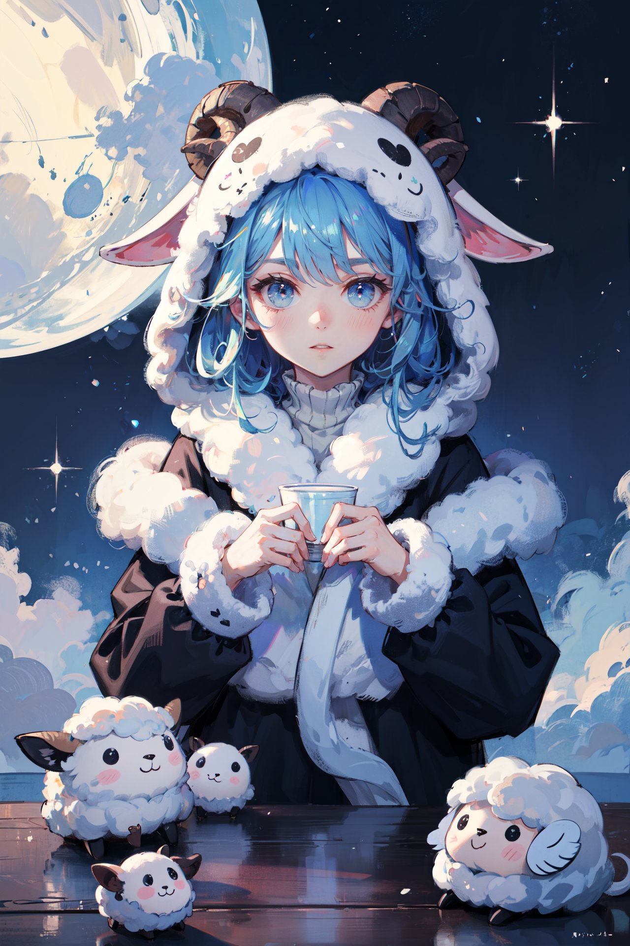 ((best quality, masterpiece, absurbres, super-resolution)) fluffy sheep wool hoodie, fuwafuwa, cute