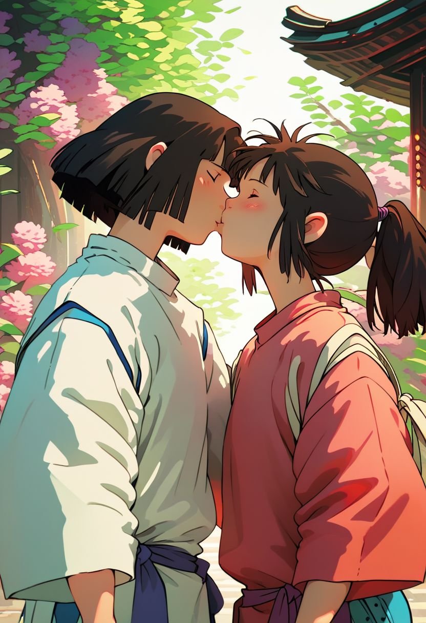 (score_9, score_8_up, score_7_up:1.4),source_anime, xmultiplex, xchihirox,xgreenshirtx, romantic kissing to xhumanxhakux, in a oriental temple