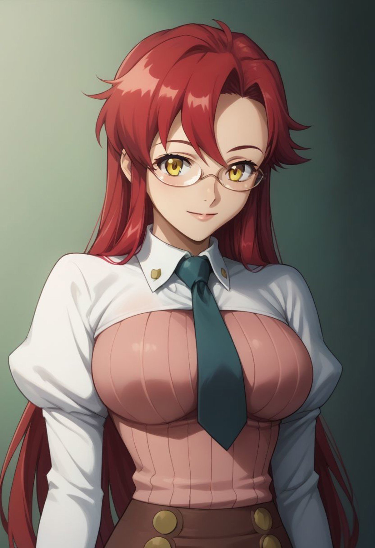 score_9, score_8_up, source_anime, highly detailed, 1girl, soloyoko_teacher, 1girl, glasses, teacher, aged up, solo, long hair, red hair, necktie, long skirt, skirt, yellow eyes, hair down, high heels, very long hair, large breasts,uindoor, upper body,