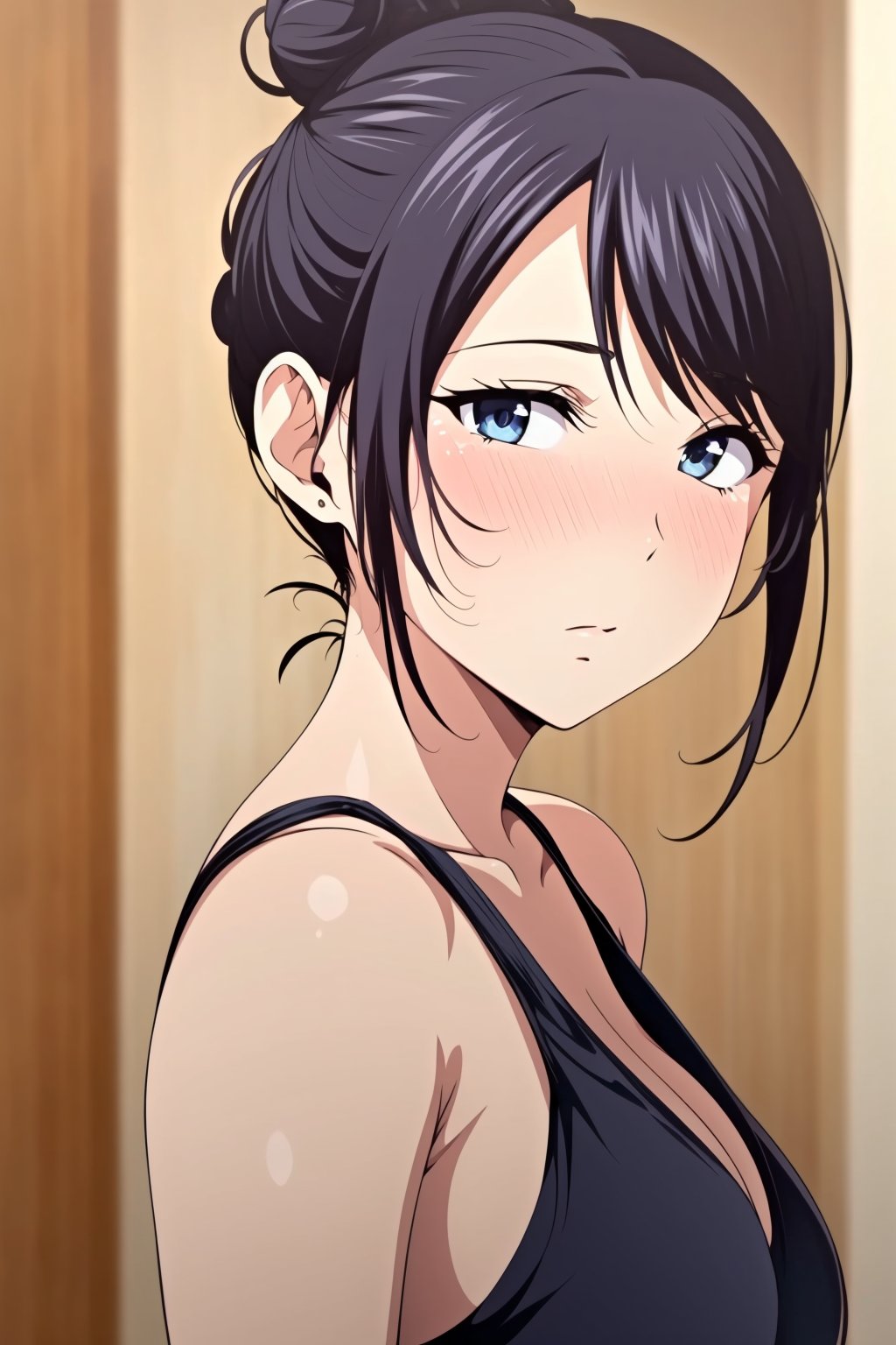 <lora:OVA_minami:0.8>,mature female,OVA_minami,blue eyes,single hair bun,hair bun,, 8k,best quality,masterpiece,rule of thirds,superb,high resolution,sharp focus,extremely detailed description,professional,gorgeous and intricate details,