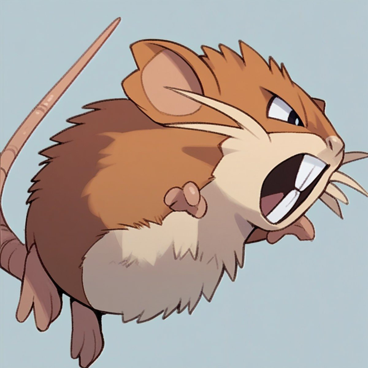 (source_anime, score_9, score_8_up, score_7_up:1), solo male, raticate, feral, looking to the side, jumping, simple background