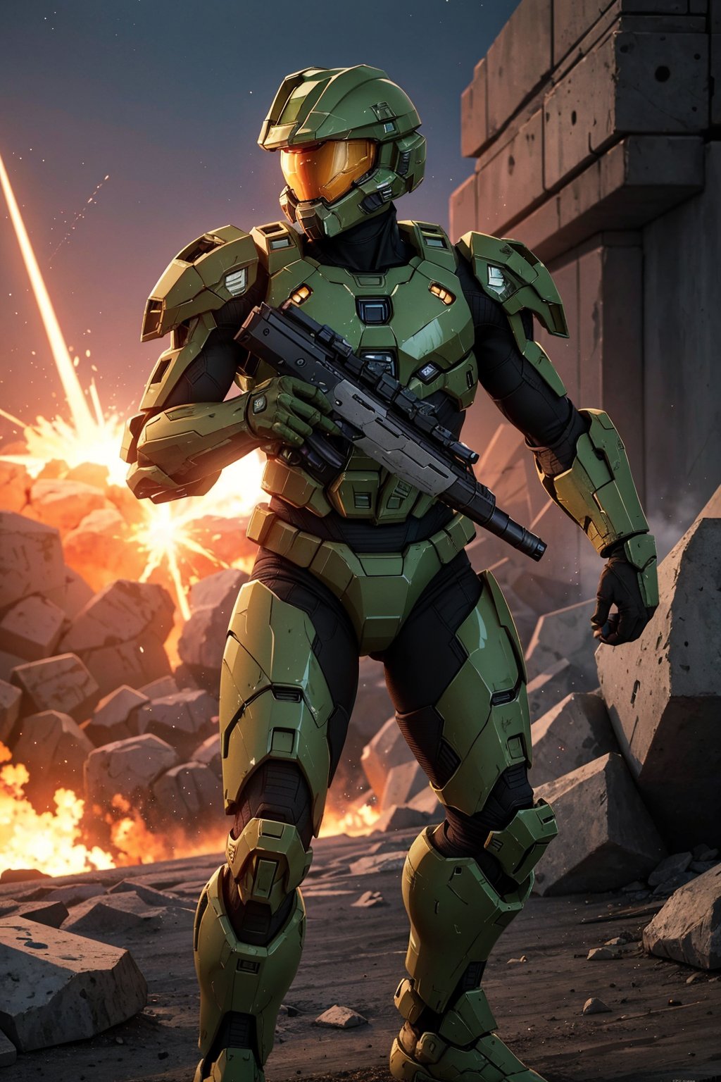 Master Chief Spartan 117 from Halo escaping explosion