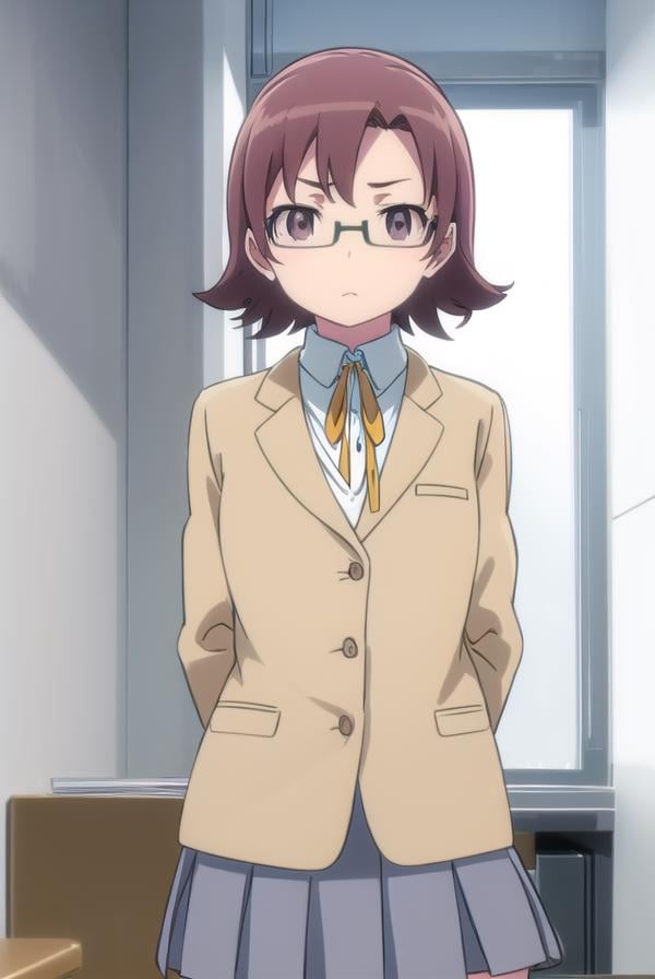 senaakagi, <lora:sena akagi s2-lora-nochekaiser:1>,sena akagi, short hair, brown hair, glasses, (brown eyes:1.5),BREAK skirt, ribbon, school uniform, blazer, grey skirt, shirt, white shirt, collared shirt,BREAK indoors, classroom,BREAK looking at viewer, (cowboy shot:1.5),BREAK <lyco:GoodHands-beta2:1>, (masterpiece:1.2), best quality, high resolution, unity 8k wallpaper, (illustration:0.8), (beautiful detailed eyes:1.6), extremely detailed face, perfect lighting, extremely detailed CG, (perfect hands, perfect anatomy),