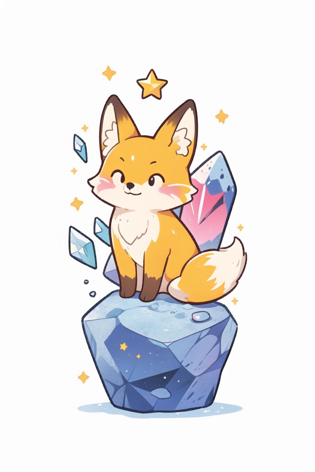 no humans,star \(symbol\),food,crystal,gem,fox,bird,white background,