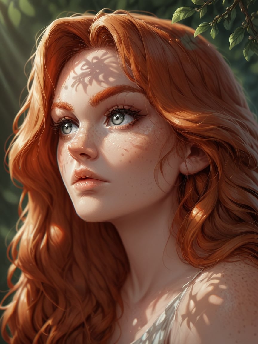 score_9, score_8_up, score_7_up, score_6_up,  <lora:d3t41l3dXLP:0.7> d3t41l3d, 1girl, long hair, grey eyes, portrait, ginger hair,  dappled sunlight, Fr3ckles,1girl, freckles, grey eyes, <lora:Fr3ckledXLP:0.5>