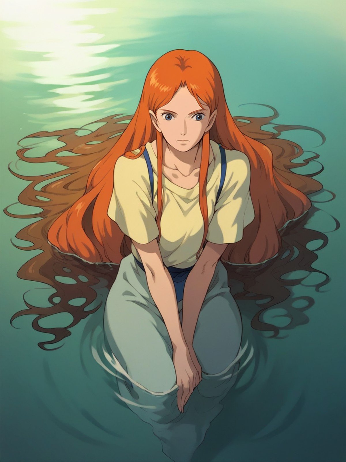 score_9, score_8_up, score_7_up, score_6_up, score_5_up,   <lora:Ghibli2XLP:1> ghibli, solo, 1girl, long hair, ginger hair, curvy, water