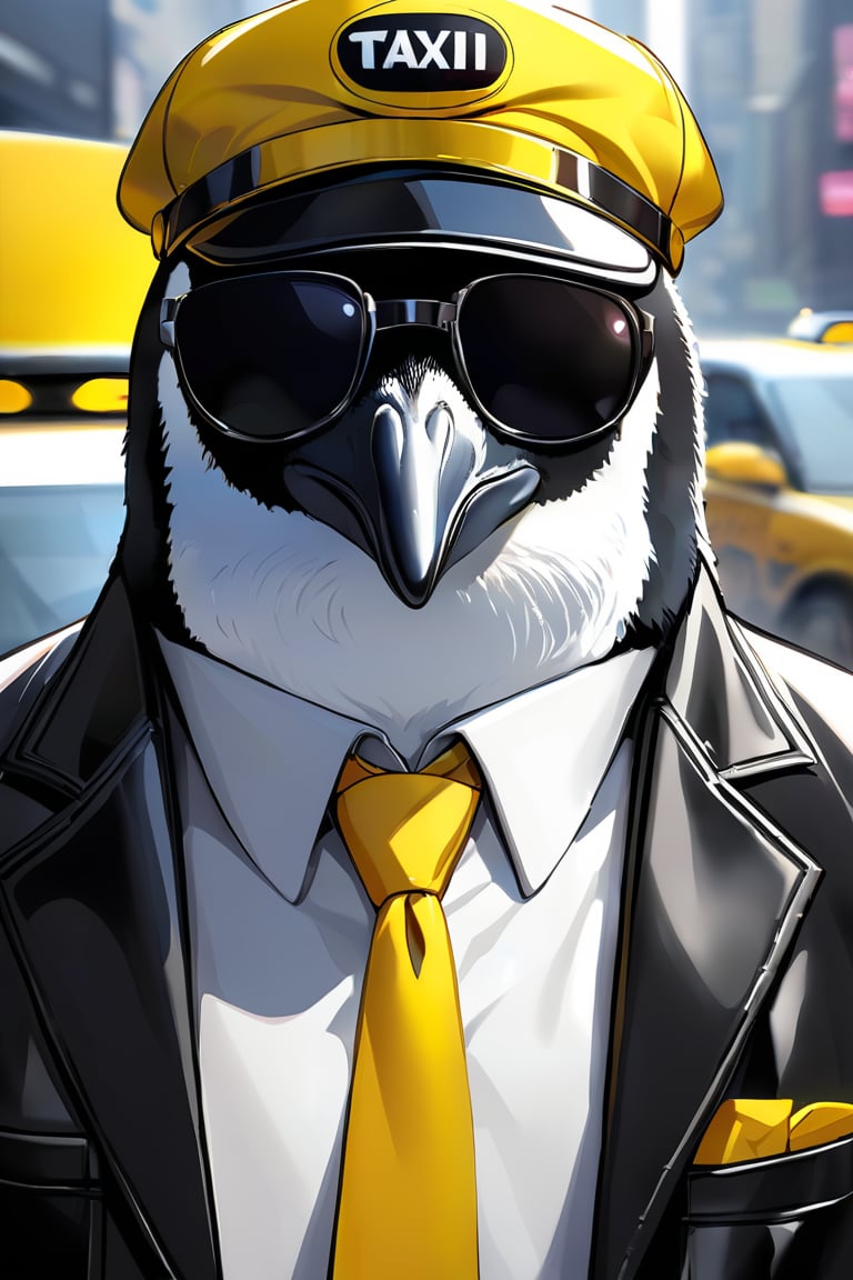 Penguin  wearing Taxi driver  outfit