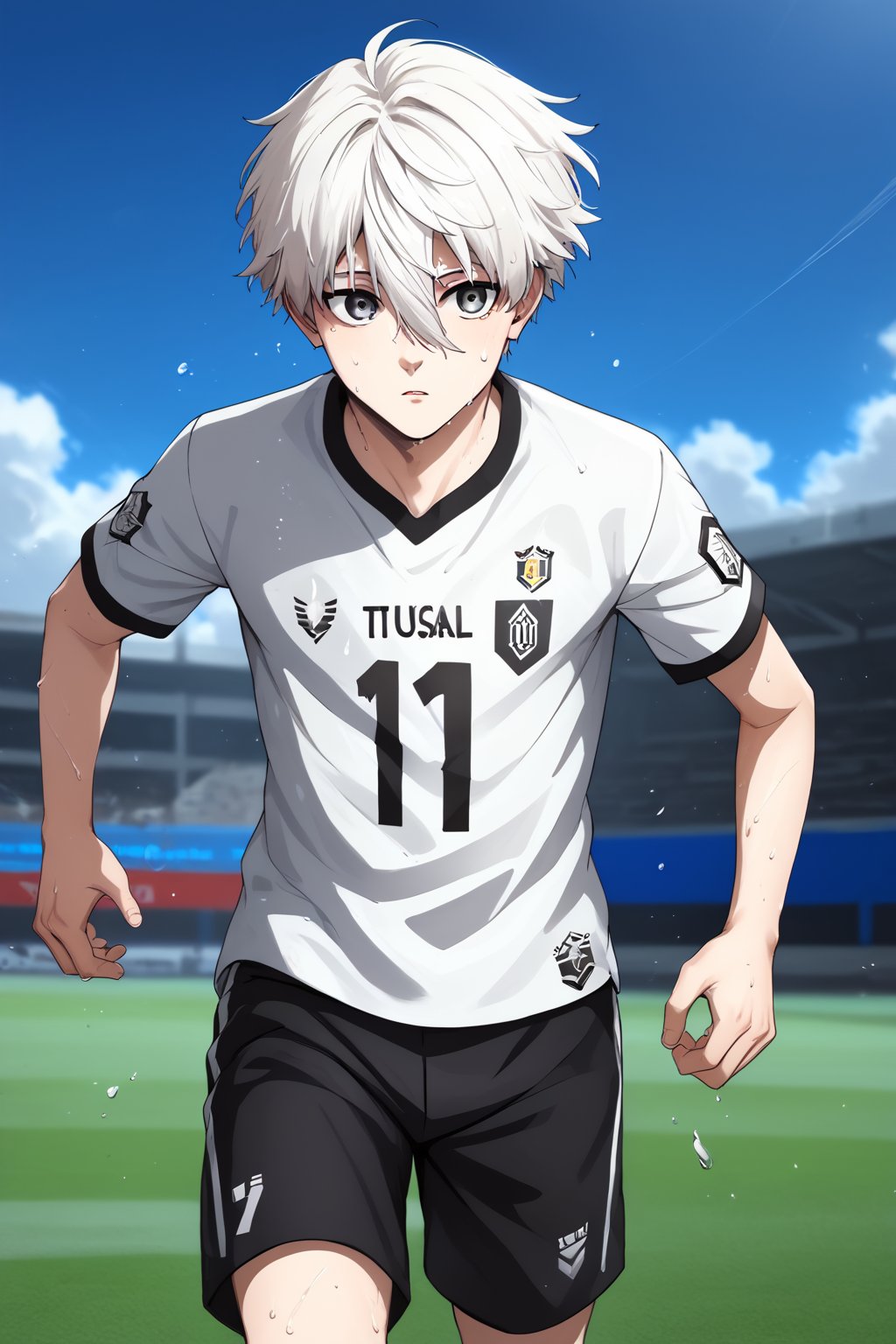 score_9, score_8_up, score_7_up, source_anime, BREAK, 1boy, bishounen, pale skin, (facing to the side, three quarter view:1.4), BREAK, white hair, grey eyes, (skinny:1.1), topless, soccer uniform, sweat, wet, detailed eyelashes, detailed eyes, broad shouldered, neutral expression, BREAK, outdoors, soccer field, day, running, boy, nagi_seishirou<lora:EMS-342536-EMS:0.800000>, <lora:EMS-18850-EMS:0.800000>, <lora:EMS-359219-EMS:0.800000>