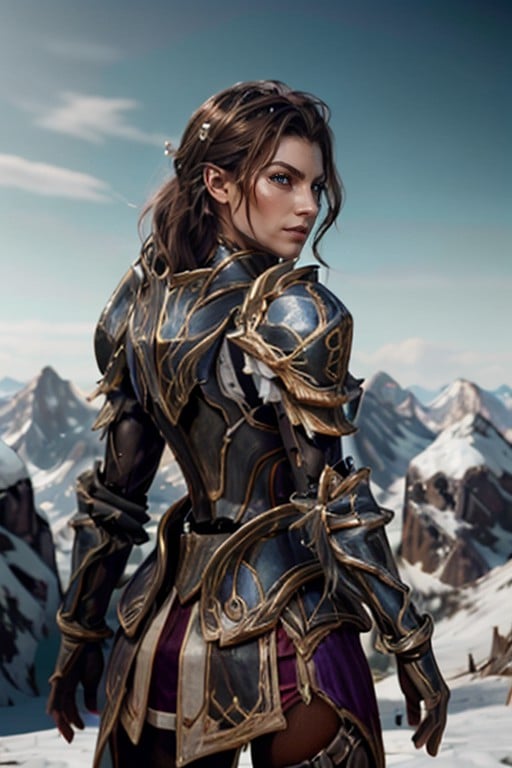 <lora:HXarmour_075:0.8>,mountain,Looking over the shoulder,, hxarmour,1girl,(dark purple armour:1.3),, ultra-detailed,extremely delicate and beautiful,(by exquisite colors block),masterpiece,best quality,unreal engine 5 rendering,movie light,movie lens,movie special effects,detailed details,HDR,UHD,8K,CG wallpaper,