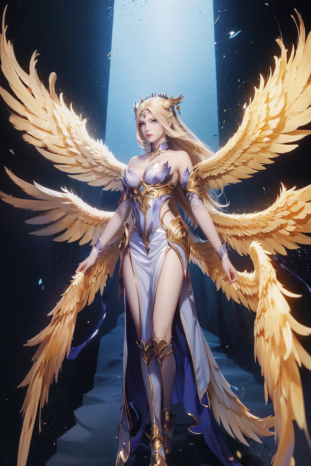 <lora:qianrenxue_v1:0.6>,douluo\(xue\),1girl,solo,chinese dress,golden wings,multiple wings