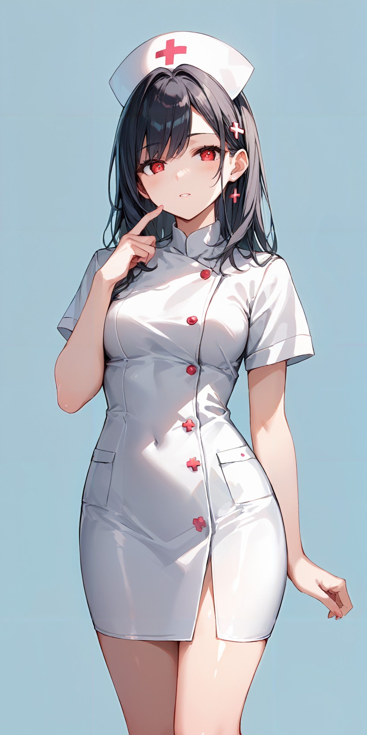 score_9, score_8_up, score_7_up,source_anime, high res image,masterpiece,best quality,girl,cute face,clear skin,shiny hair,ultra detailed eye,simple background, <lora:test_Pony_V2.0:1>nurse