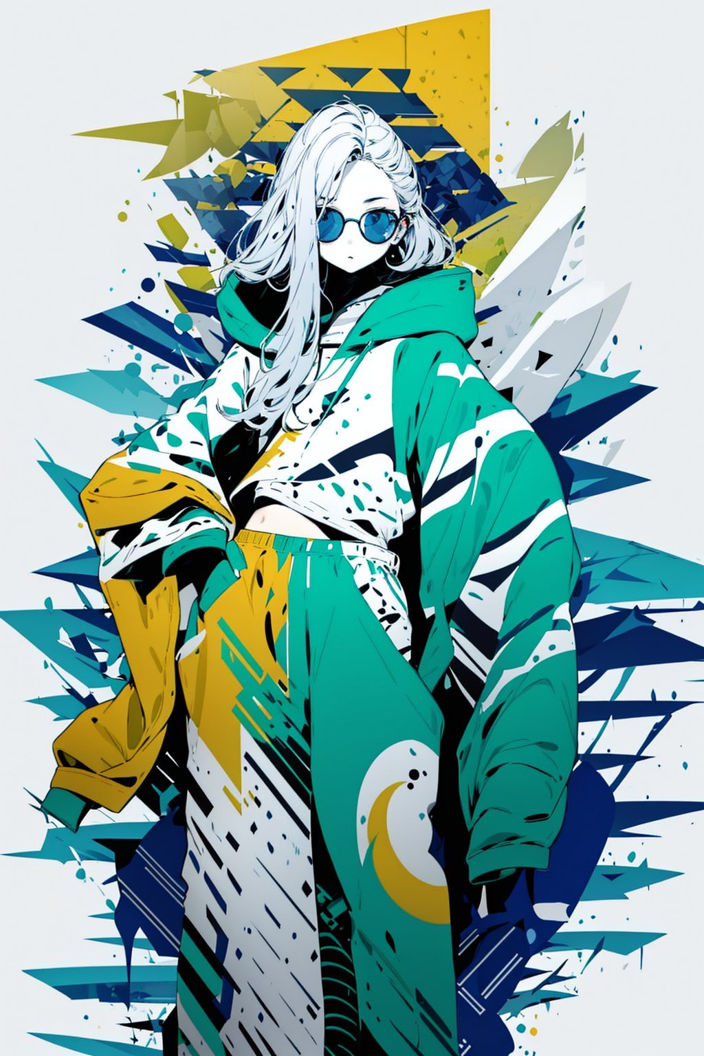 woman wearing a long hoddie, bzillust, simple background, flat colors, anime/manga style<lora:EMS-308740-EMS:1.400000>