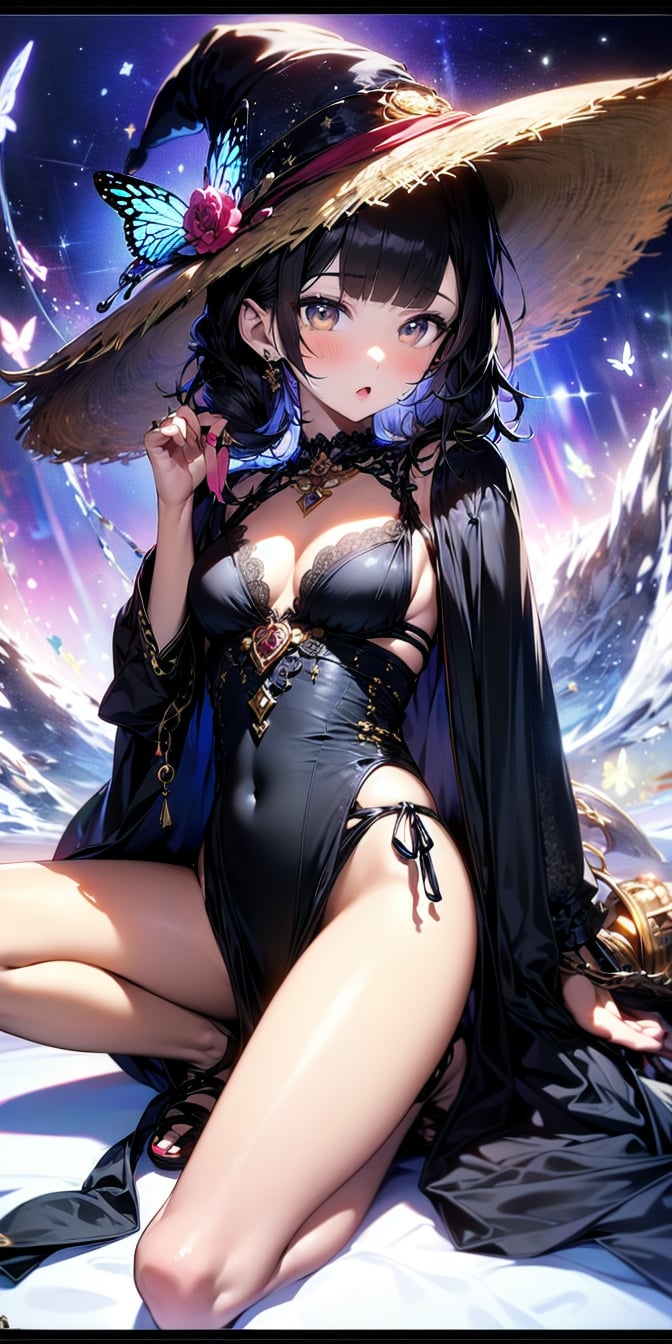 <lora:apstyle3diff:1> apstyle3 apstyle masterpiece best quality detailed eyescolorful butterfly,girl,full body,witch hat,(detailed face:1.2), Tarot border,The portrait is centered,(no weapon),, medium hair, black hair, twintails, blunt bangs, brown eyes,<lora:detail_slider_v4:0.5>