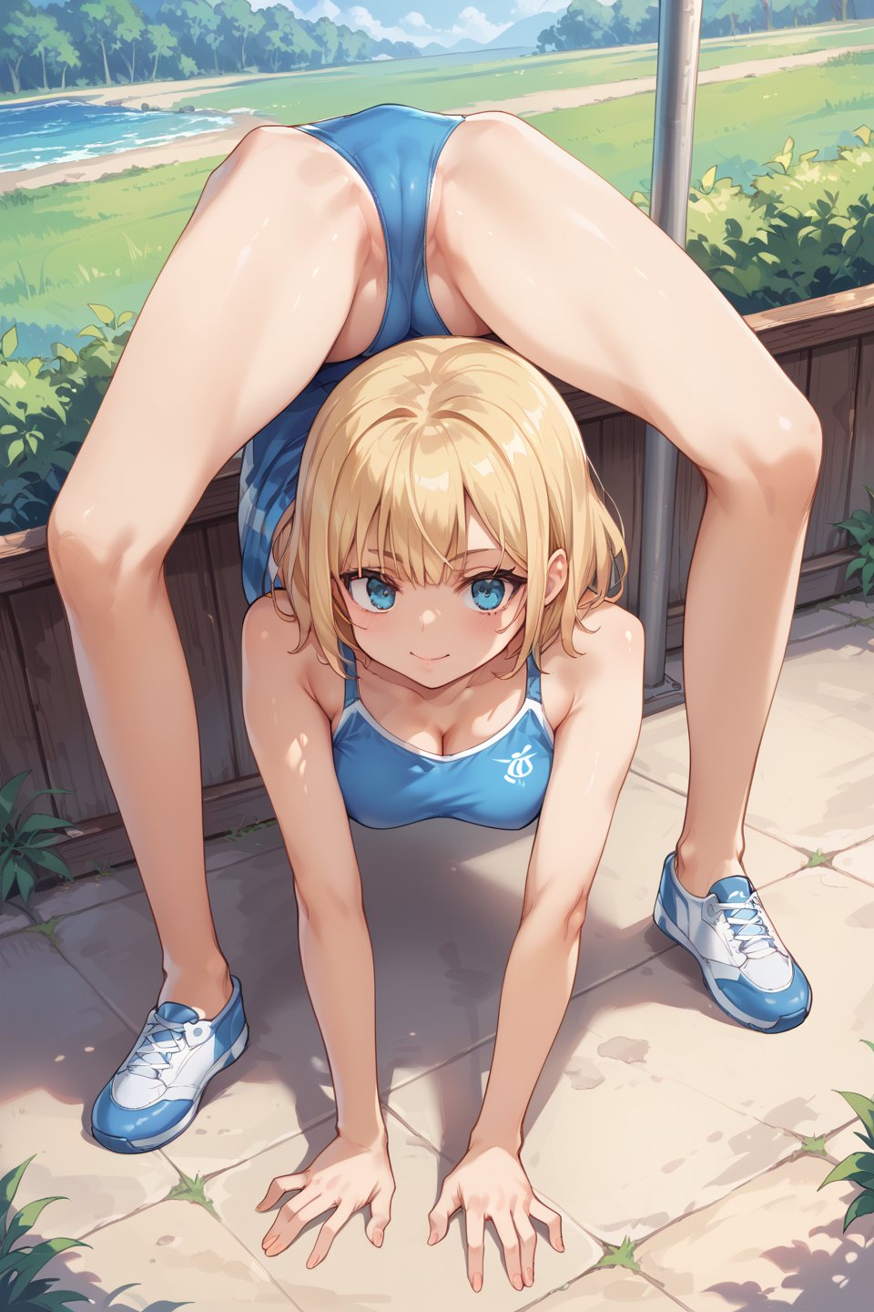 score_9,score_8_up,score_7_up,source_anime,medium breasts,solo,full body,outdoors,triplefold,flexible,ass,<lora:triplefold_SDXL:1>,