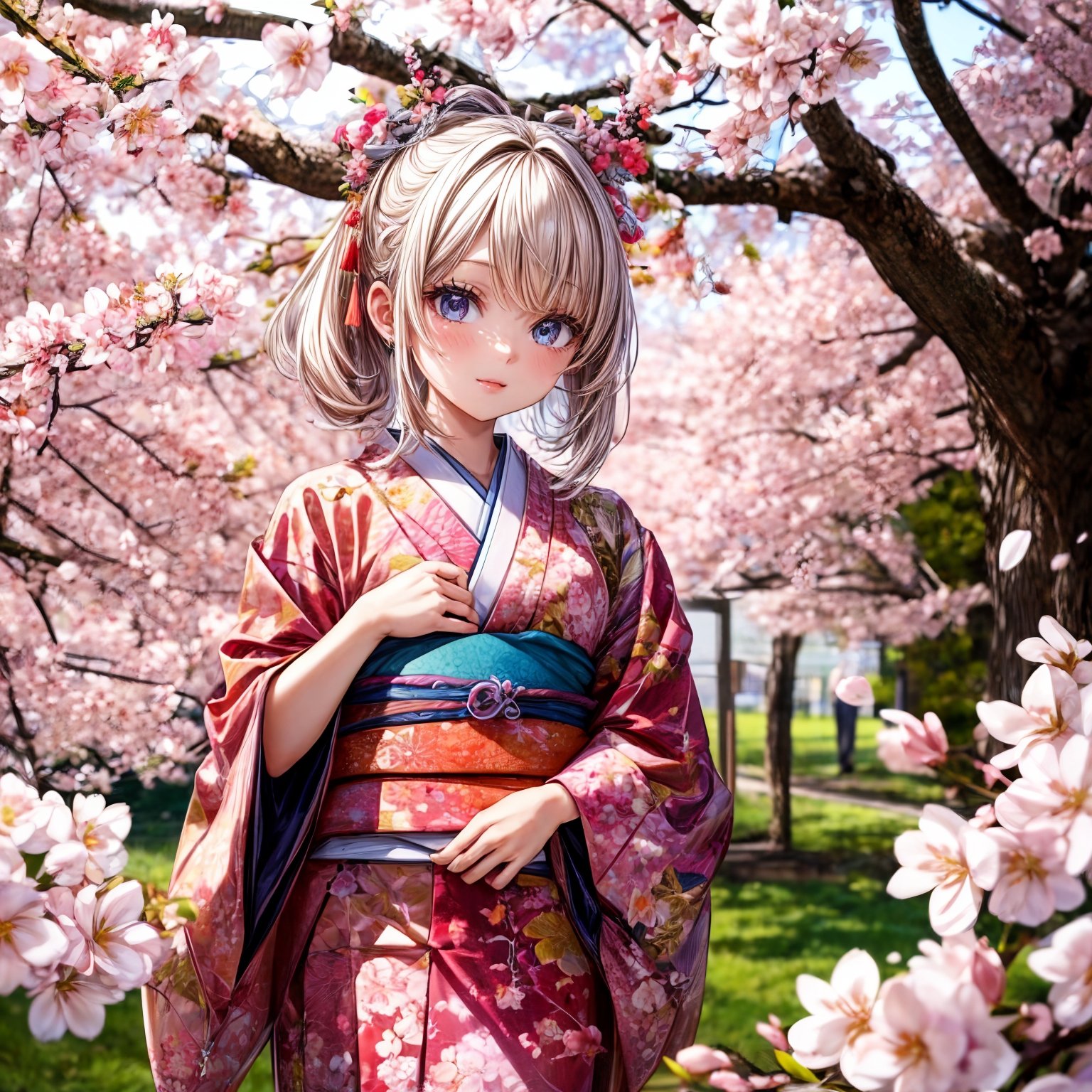 (masterpiece,ultra-detailed,best quality,8K,illustration,shaved:1.2),(petite girl:1.2) <lora:add_detail:1.5>,  kimono,<lora:cherry blossom:0.8> cherry blossom,