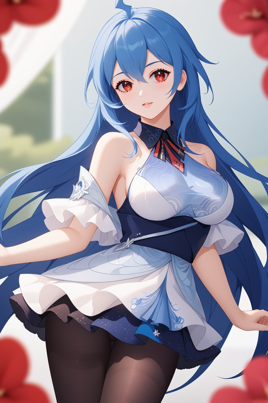 ray tracing,{best quality}, {{masterpiece}}, {highres}, original, extremely detailed 8K wallpaper, {an extremely delicate and beautiful}, depth of field, sexy, 1girl, very long hair, blue hair, red eyes, pantyhose, ahoge, bangs<lora:EMS-355152-EMS:1.000000>, <lora:EMS-388200-EMS:0.500000>