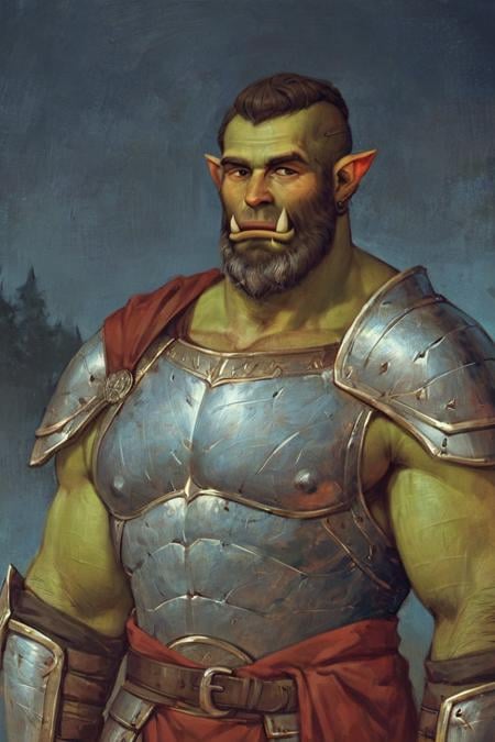 score_9, score_8_up, score_7_up, score_6_up, score_5_up, score_4_up, solo, male focus, mature male, orc, green skin, tusks, beard, outdoors, armor, looking at viewer, shoulder armor, breastplate, upper body, closed mouth, pauldrons, night, night sky, standing <lora:Gothic Art  Style SDXL_LoRA_Pony Diffusion V6 XL:1>