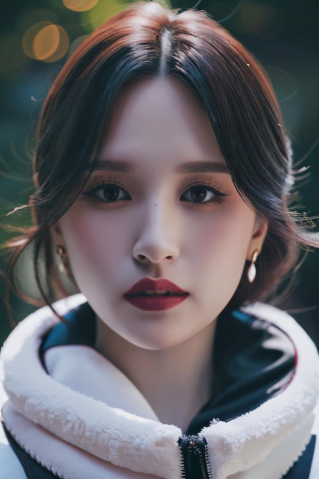 <lora:Mina_BRA:1>, (a picture of Mina, winter coat, black hair, snow, outside, face crop), (detailed lighting, extremely detailed skin, extremely detailed hair, shadows, 8k), looking at viewer, (High Key Lighting), masterpiece, top quality, best quality, official art, unity 8k wallpaper, highres, ultra-high res, ultra-detailed, beautiful and aesthetic