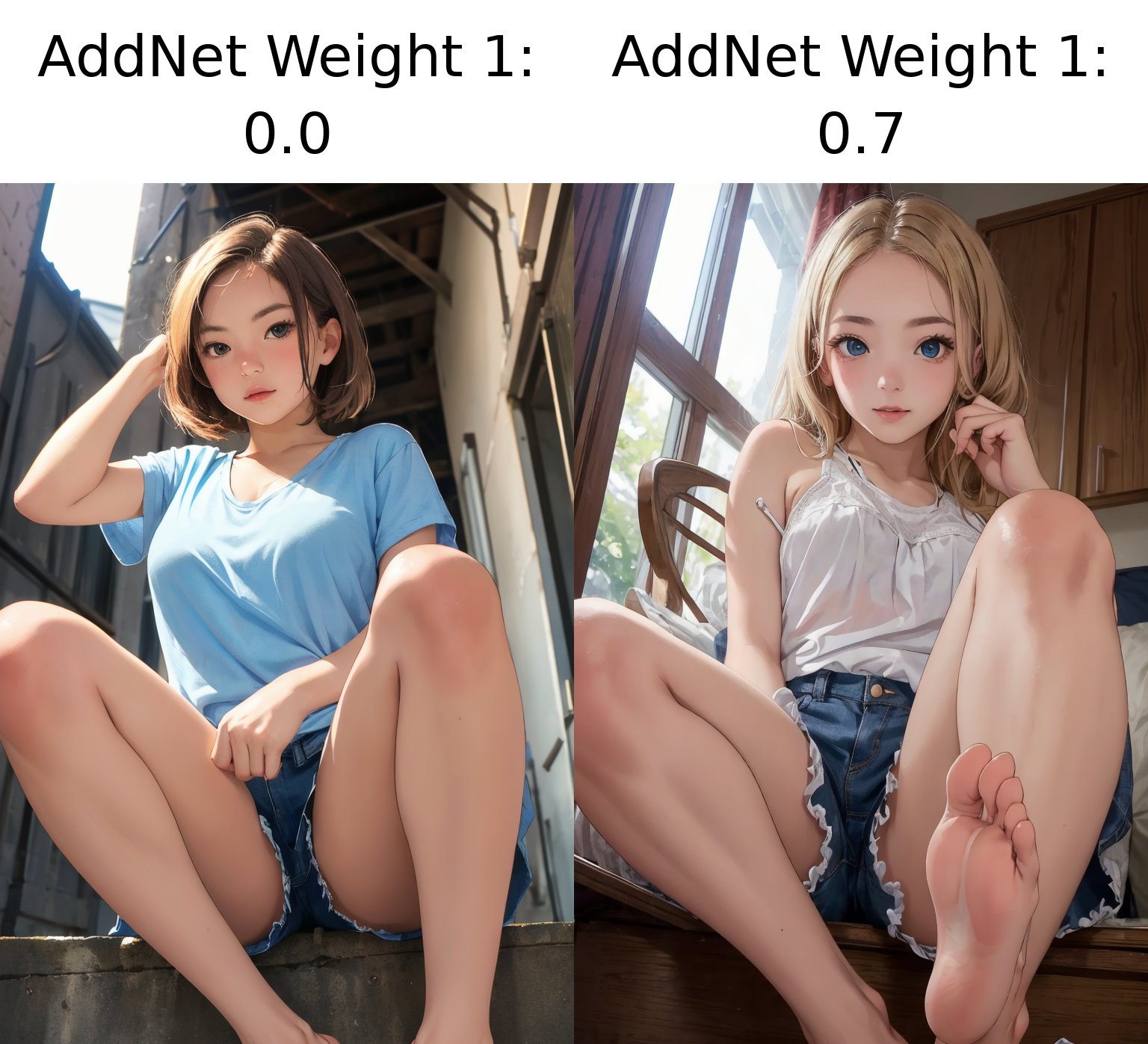 ((different clothes)), (Petite) ,(low angle, shot from below:1.2, shot from feet:1.2), (random pose, posing to viewer), portrait photo of a 18 years old blonde woman, wearing shorts, (hanging breasts), beautiful face, perfect eyes, brown hair, sitting, legs, spread legs