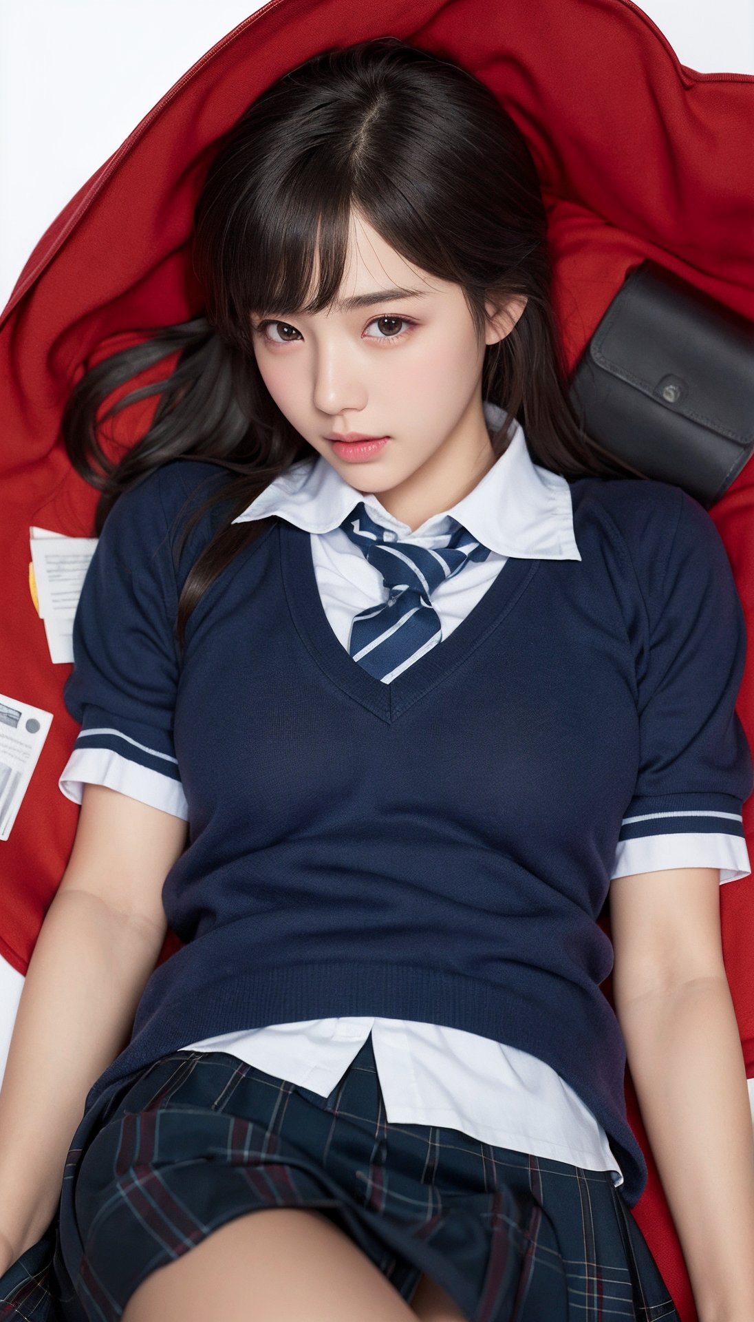 (best quality, masterpiece:1.2), ultra detailed,(photo realistic:1.4),1girl,school uniform,lying back,from  above,cute_jk,<lora:Cute JK_v1:0.4>