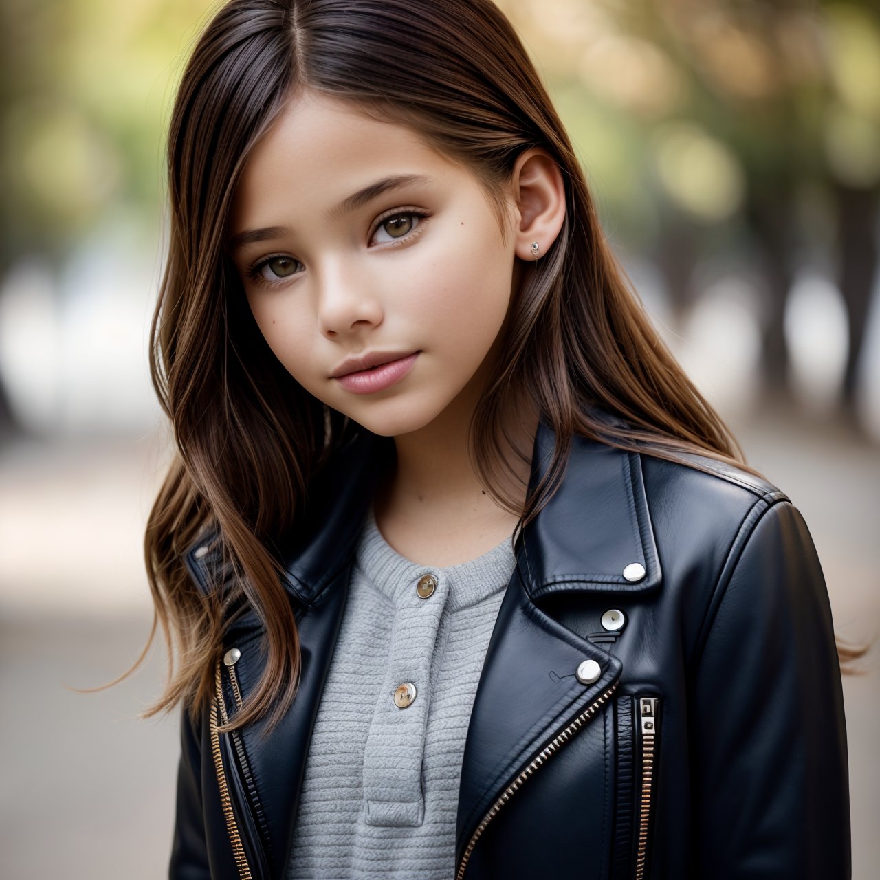best quality, view from above, close up portrait of charming (AIDA_LoRA_LG2014:1.1) <lora:AIDA_LoRA_LG2014:0.71> as little girl in a leather jacket posing in the park, outdoors, pretty face, flirting, cinematic, insane level of details, intricate pattern, studio photo, studio photo, kkw-ph1, hdr, f1.7, getty images, (colorful:1.1)