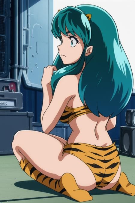 masterpiece, 8k,<lora:Urusei_Yatsura(2008) lum:0.7> lum, oni horns, Kneeling with hands on the ground and looking back, Music Festival