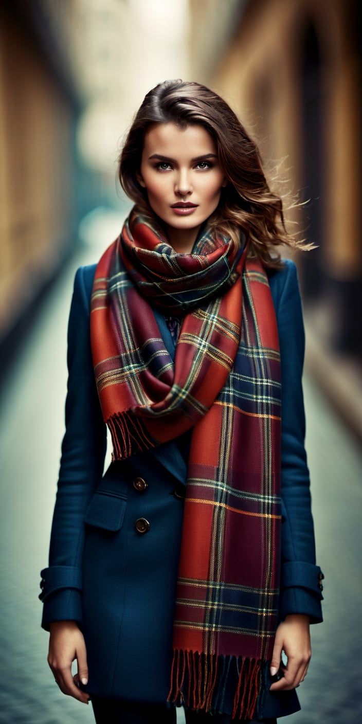 cinematic photo photograph, adorable, full body pose, Drab, dynamic Tartan Scarf, complex background, designed by Paolo Roversi, Interpolation, Canon eos 5d mark 4, F/1.8, Colorful, dynamic background, beautiful detailed supreme quality color intricate, sublime, located artistic, sharp focus, dynamic dramatic atmosphere, luxurious . 35mm photograph, film, bokeh, professional, 4k, highly detailed