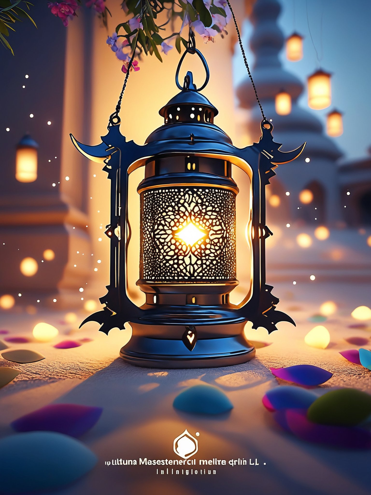 ramadan lantern, epic action, Unreal Engine, cinematic award winning artwork, many details, extreme detailed, full of details,Wide range of colors., dramatic, Dynamic,Cinematic,Sharp details, Insane quality. Insane resolution. Insane details. Masterpiece. 32k resolution. casting shadow style, cucoloris patterned illumination,  dvr-lnds-sdxl, ral-dissolve, ral-ertmsphr, ral-porcelain, ral-pxlprtcl, Niji, aidma-niji