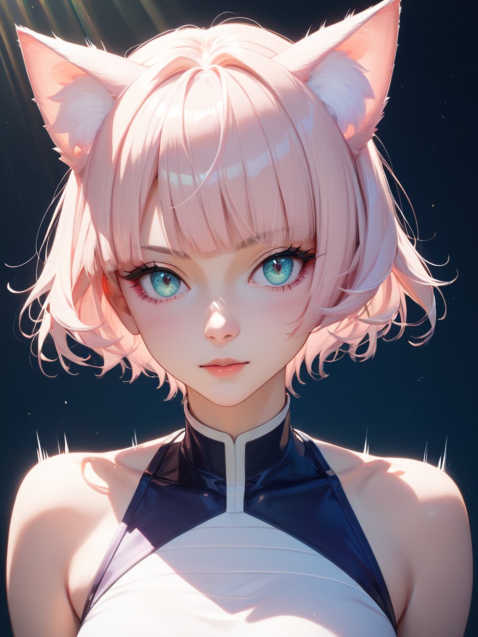 score_9,score_8_up,score_7_up,short hair,white haia charming girl with cat ears,soft pastel colors with high contrast,action lines indicating swift movement,set against the backdrop of a mystical dojo bathed in the glow of early morning sunlight filtering through shoji screens,highly,