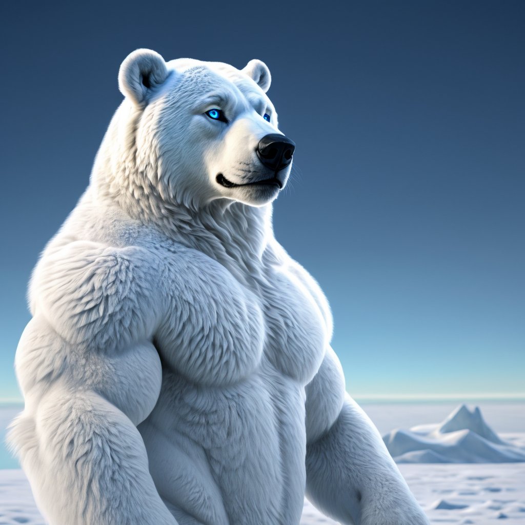 muscular polar bear, blue eyes, arctic