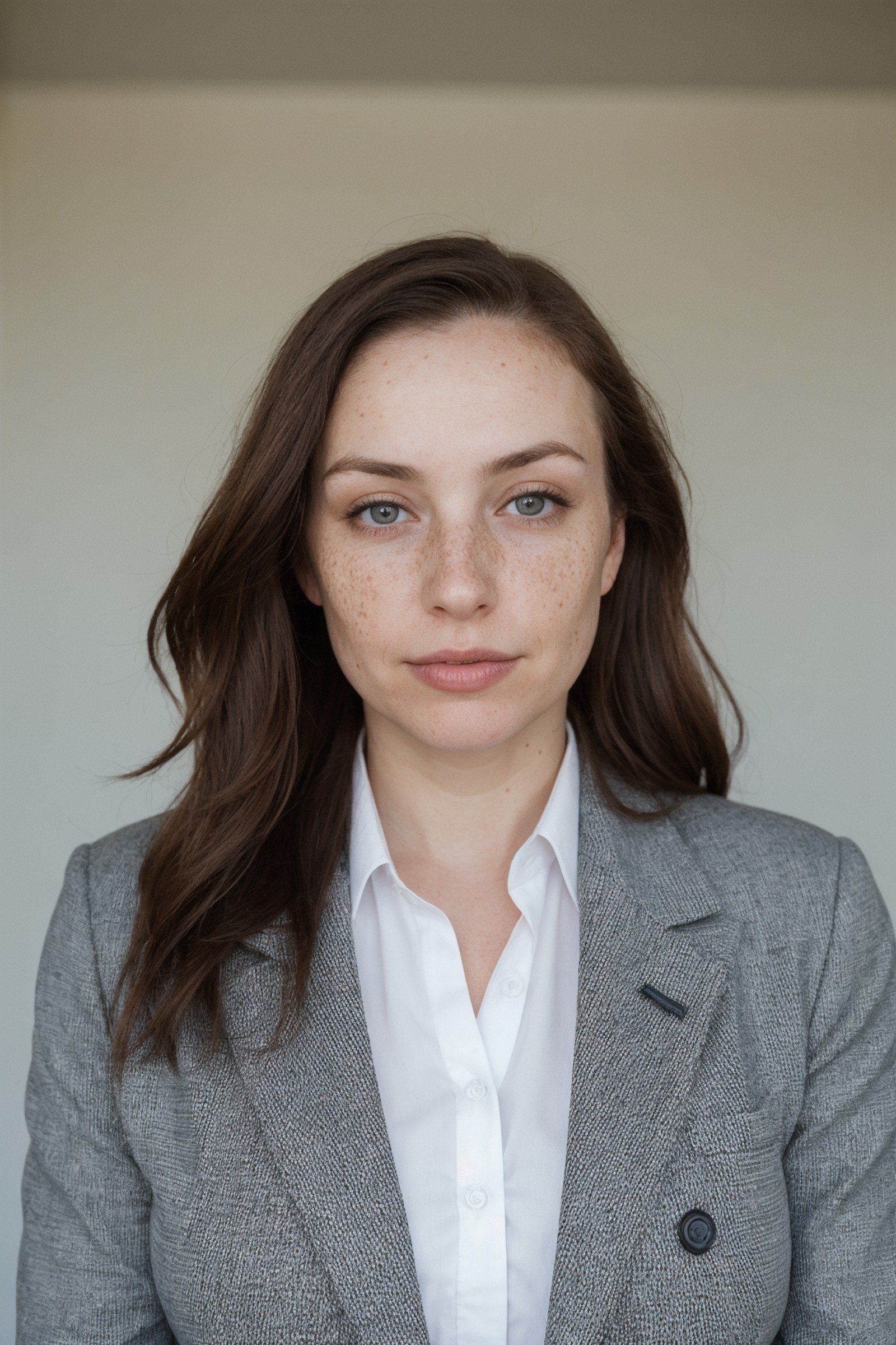 wide-shot, a woman, (freckles:0.9), depth of field, business woman