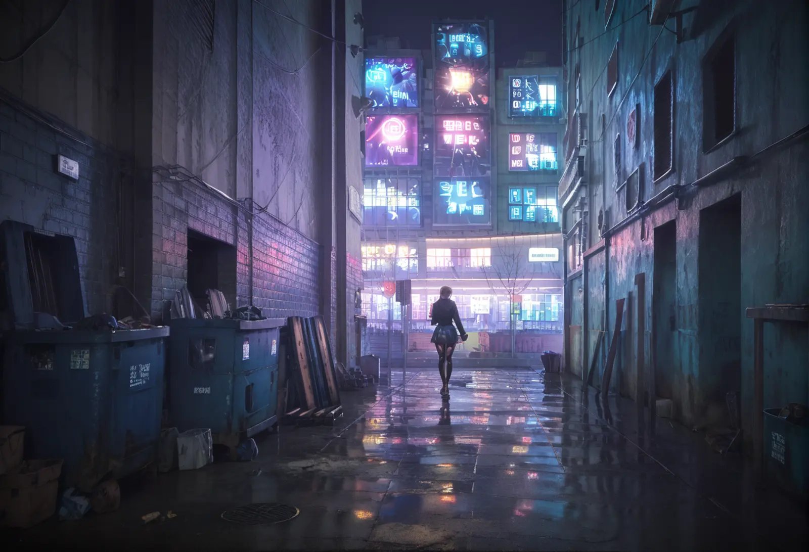 score_9,score_8_up,score_7_up,8k,,ruanyi0724,alley,power lines,neon lights,1girl,full body,torn clothes,torn pantyhose,torn skirt,<lora:0724 _Alley next to the city_v1_pony:1>