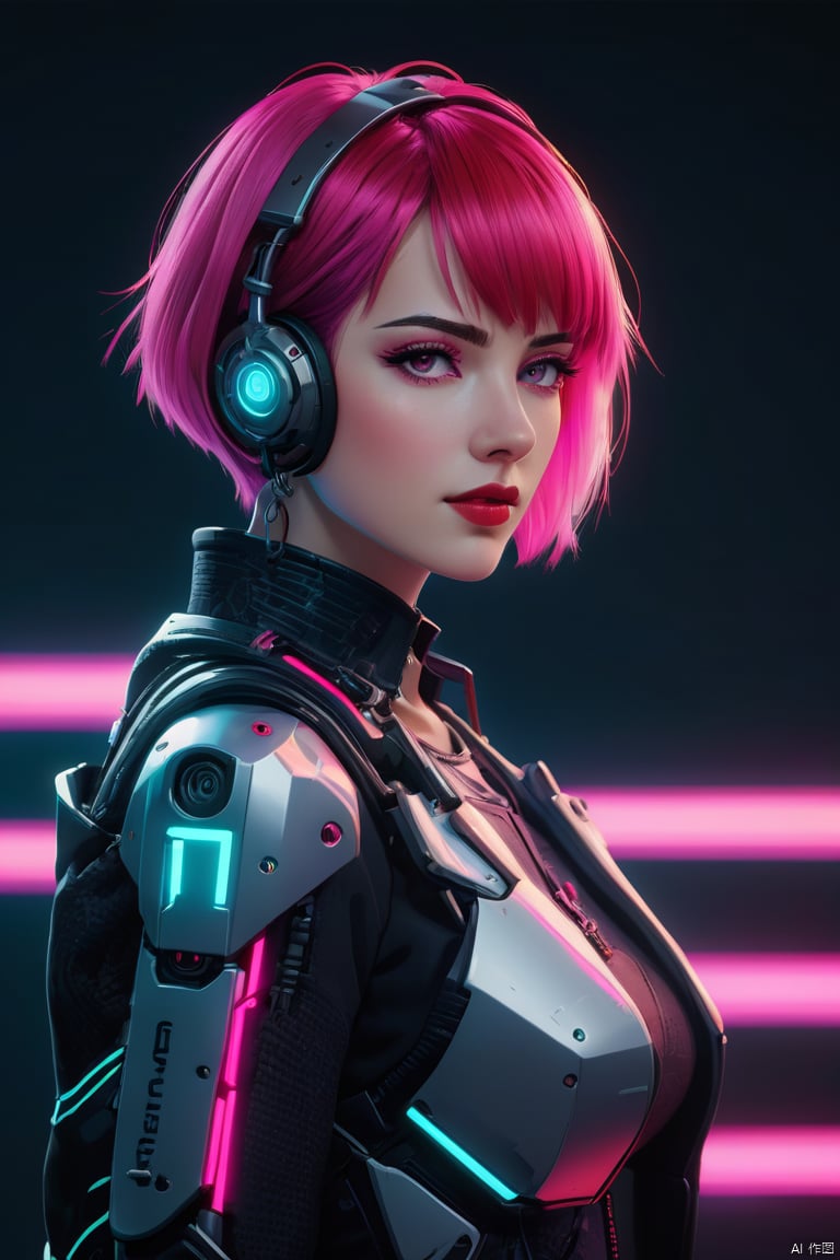 Anime Artwork Lucy (Cyberpunk),  Pink Short Hair,  Pink Eyes,  Red Lips,  Front,  Full Body,  Tights,  Punk Stud Earrings,  Bossy,  Brave,  Key Visual,  Vibrant,  High Detailed,  Illustration,  Short Straight Hair,  Futurism,  NFT Art,  Solid Color Background,  Robotic Arm,  Cartoon Coloring,  Tyndal Effect. Non-Realistic Rendering Transparency,  Color Tilt,  Animation,  Blender Geometry Art,  Intrlligence 4k Image,  Epic,  Cinematic Effects,  Neon Cold Pounding,  Octane Rendering,  OC,  8k