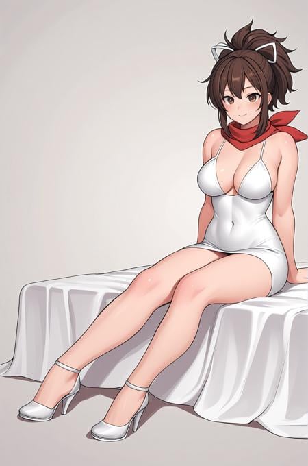 anime artwork score_9, score_8_up, score_7_up, score_6_up, score_5_up, score_4_up, source_anime, BREAK, thick outline, fat outline,Asuka_XL, brown eyes, brown hair, ponytail, white ribbon, red scarf, large breasts, BREAK, party dress, high heels<lora:Asuka_XL:0.7><lora:PersonalAmi_PonyXL:1.0>