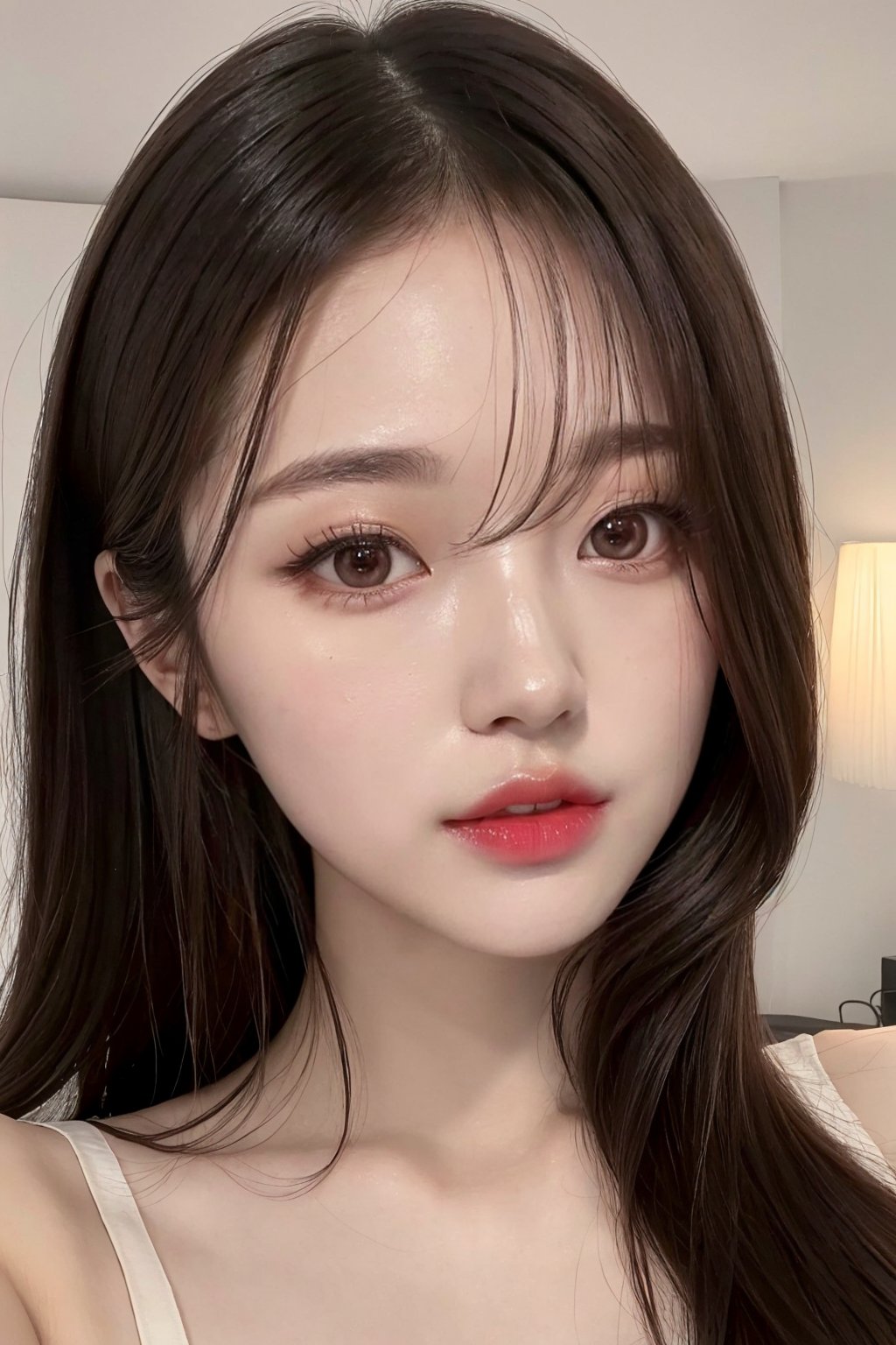 22 years old,  korean,  looking at viewer,  ((upper_body_shot)),  spreading legs,  on bed,  straight hair,  (make_up,  cute girl,  beautiful perfect face ratio,  korean girl,  kpop idol,  beautiful idol,  sexy korean actress),  photon mapping,  radiosity,  physically-based rendering,  perfect face,  1girl,  solo,  masterpiece,  best quality,  extremely detailed,  sharp,  outside,  brown hair,  looking at viewer,  8k uhd,  high quality,  veiny breasts, real skin,  human skin texture,  veiny skin,  realistic skin, Detailedface, photorealistic,  , korean,<lora:EMS-88576-EMS:1.000000>,<lora:EMS-88526-EMS:0.600000>