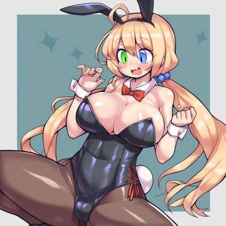 score_9, source_anime, 1girl, solo, blonde hair, long hair, rabbit costume, large breasts, heterochromia, blue eyes, green eyes <lora:cpt_lovers_v1-000012:1>