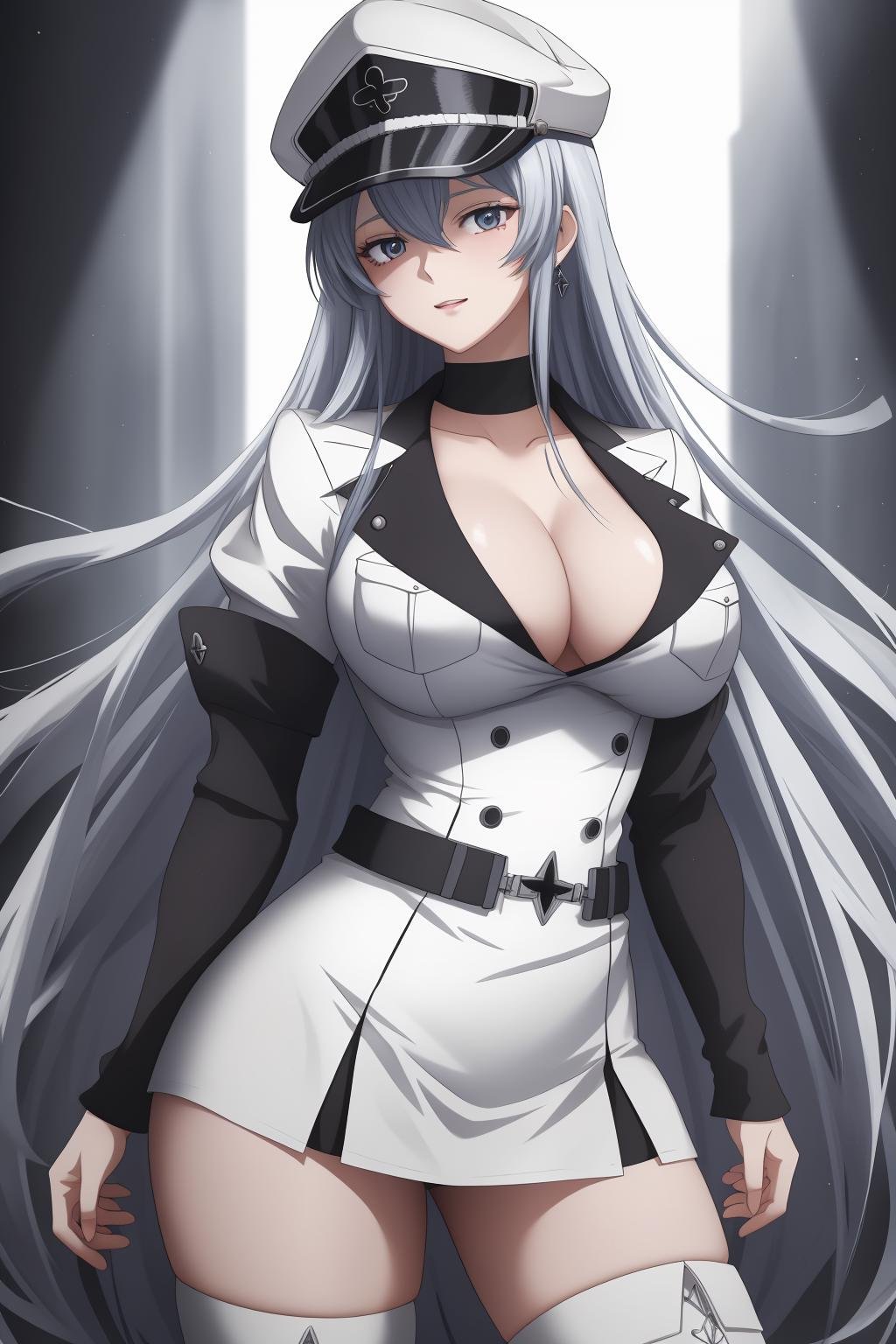 ((best quality)), absurdres, ((ultra high res)), esdeath, a woman in a white uniform, extremely detailed, 8k, masterpiece, <lora:easdeath-12:0.75>