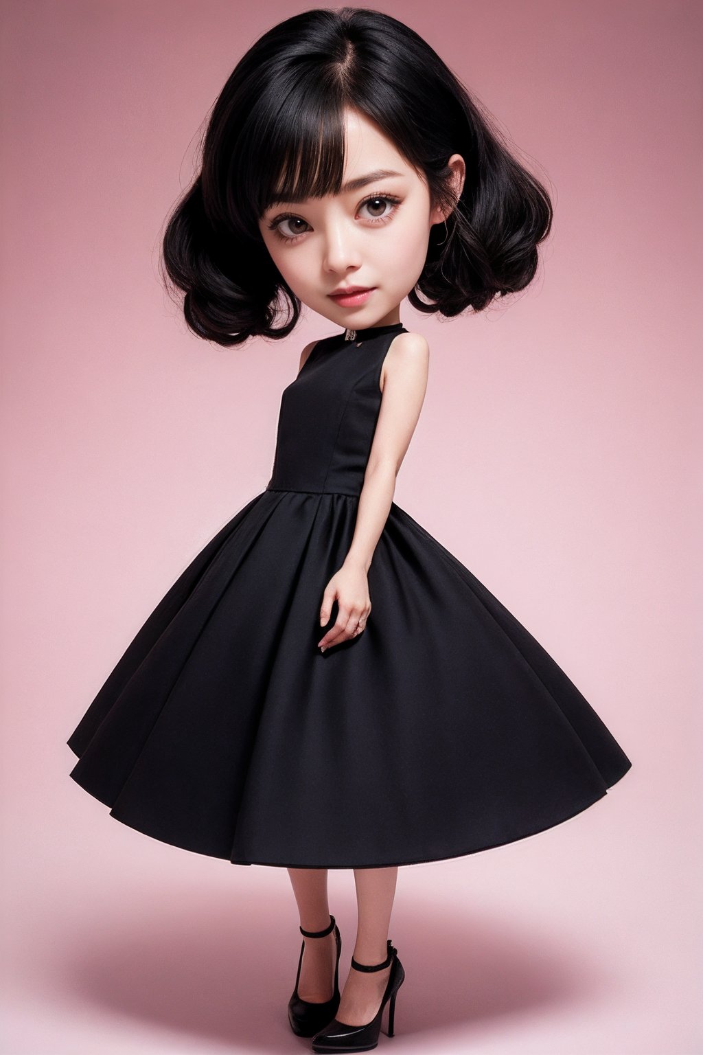 1woman,chibi,dress,black hair,