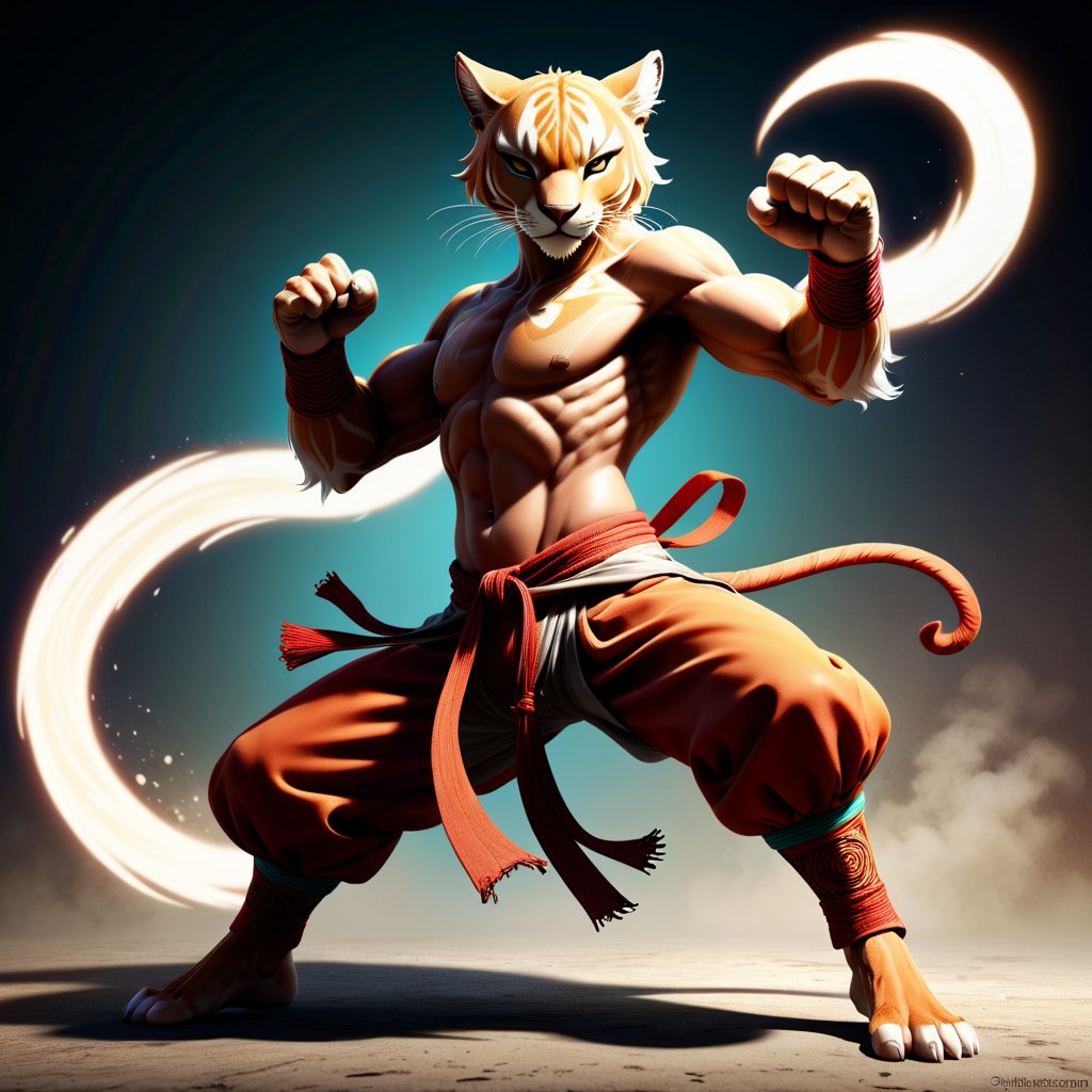 anime anthro puma, kung fu style fighting pose, radiating luminance, style of Enter the Fist, dust flows,anime anthro puma, kung fu style fighting pose, radiating luminance, style of Enter the Fist, dust flows