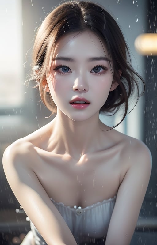 Realistic,Masterpiece,18 - year - old beautiful girl and monster,pearl - like eyes,extremely delicate facial depiction,heavy rain,crazy body movements,exaggerated perspective,poster,androgyny,fashion,dramatic lighting,strong tones,distortion style,32k UHD,chinese girls,(full_body:1.1),phone_screen, <lora:花海小姐姐:1>