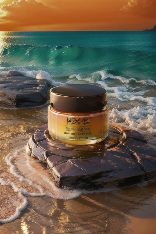 golden water,golden background,waves,skincare,rocks,<lora:water_Cosmetic1.0:1>,