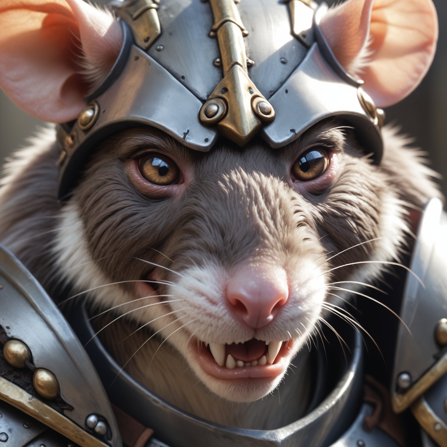 closeup, face portrait,anthro rat ,warrior, mighty armor , fangs  <lora:Furry Enhancer 6.1:0.8>