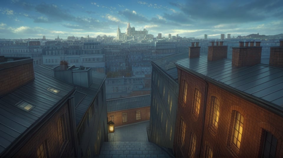 (best quality), ((masterpiece)), (highres), illustration, original, extremely detailed,  <lora:疗愈天空:0.7>scenery, sky, cityscape, solo, cloud, outdoors, city, building, window, stairs, rooftop, lantern