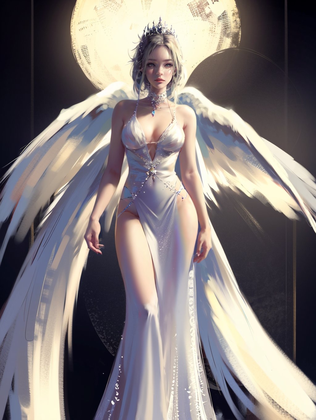 1girl,<lora:墨幽lora-板绘厚涂-鬼刀:0.8>,angel,evening_gown,