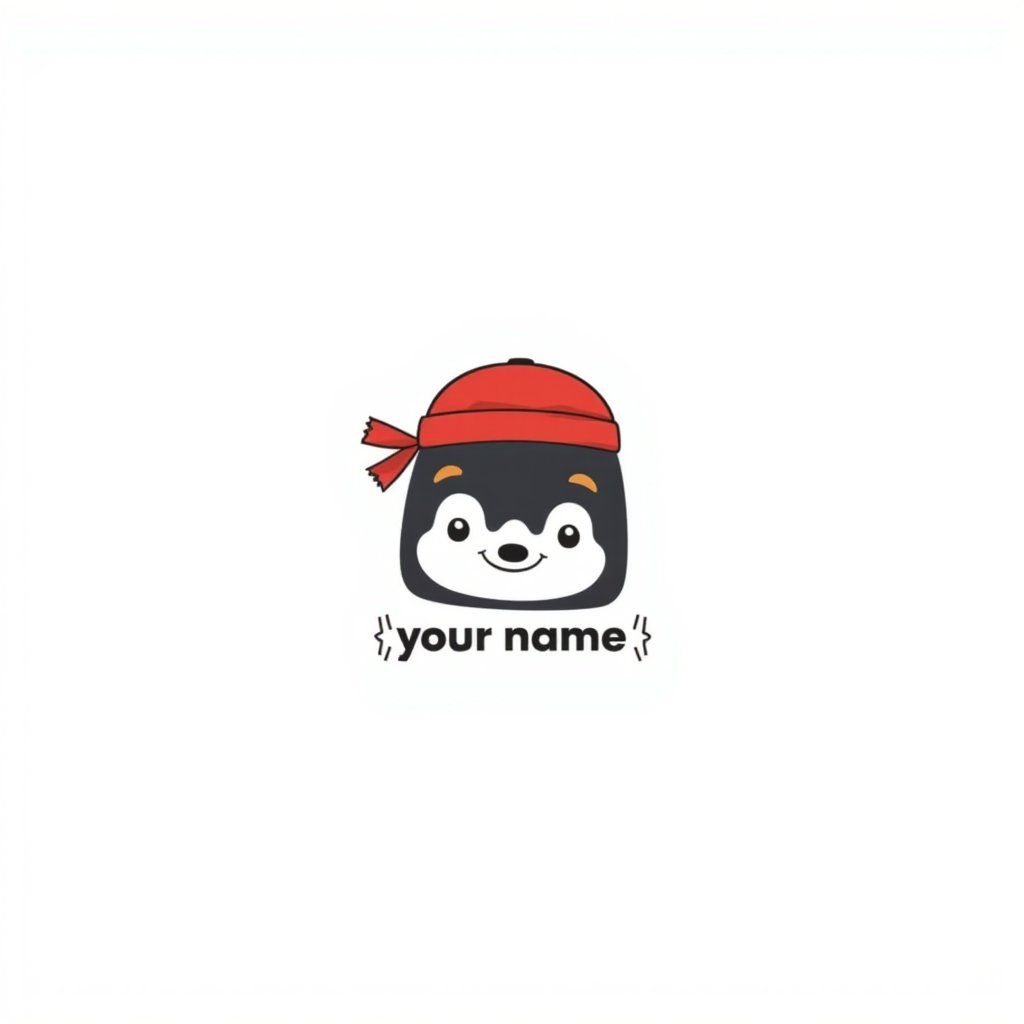 a black and white image of a Camera with a red scarf on its head, in the style of minimalistic japanese, colorful animations, logo, tupinipunk, soft and rounded forms, rinpa school, flat shapes black "your name" text, white background, centered composition, flat design style , signature, comic<lora:ins_logo:1>